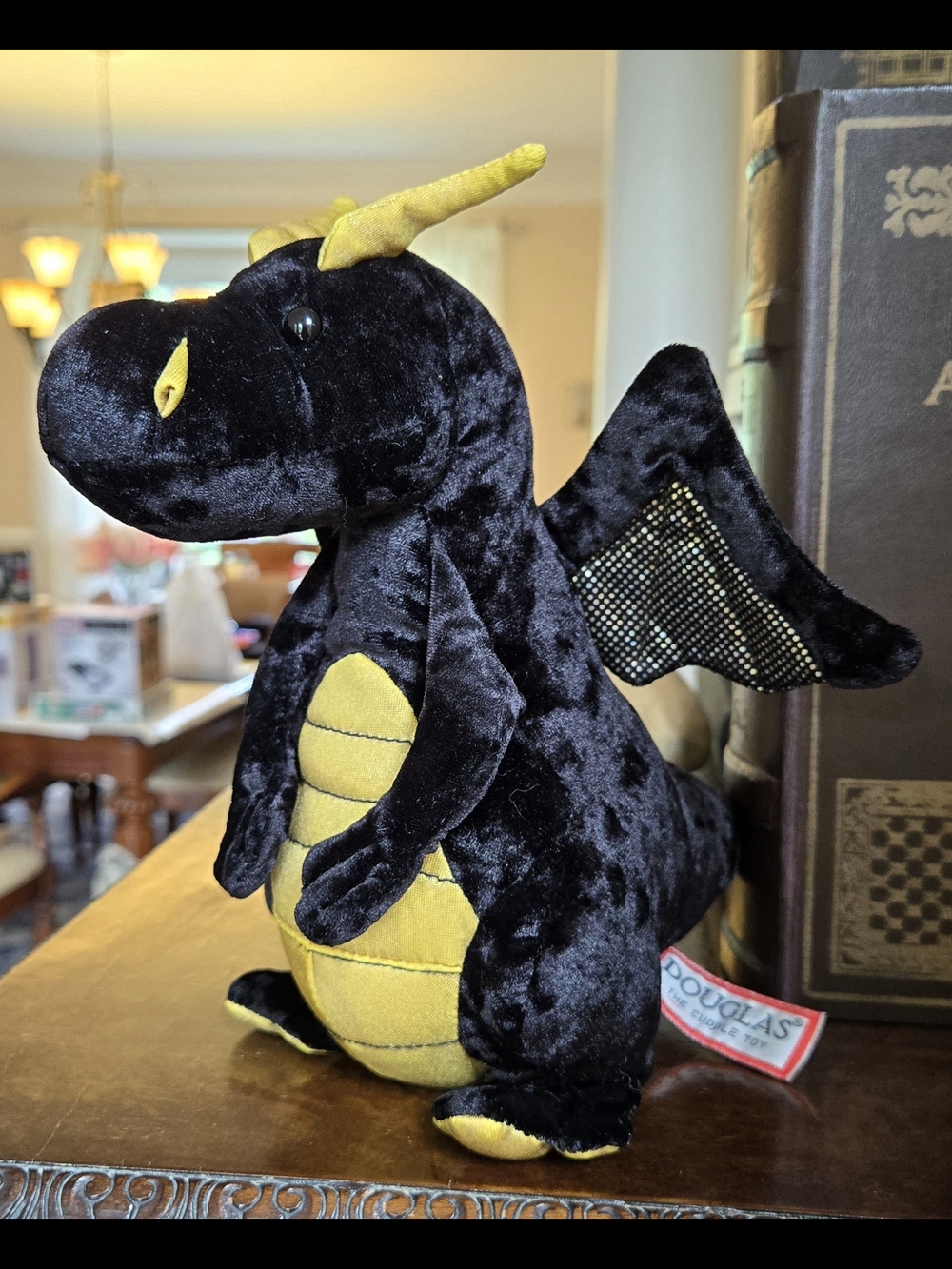 Douglas Cuddle Toys Black and Gold Merlin the Dragon Plush Stuffed Animal 9"Rare